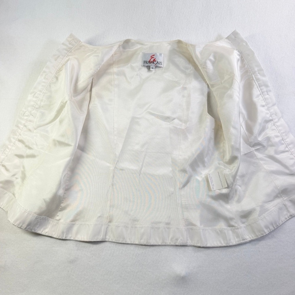 Vintage 90s White Satin Ruffle Rhinestone Tuxedo Vest M En Francais Huey - Picture 12 of 12
